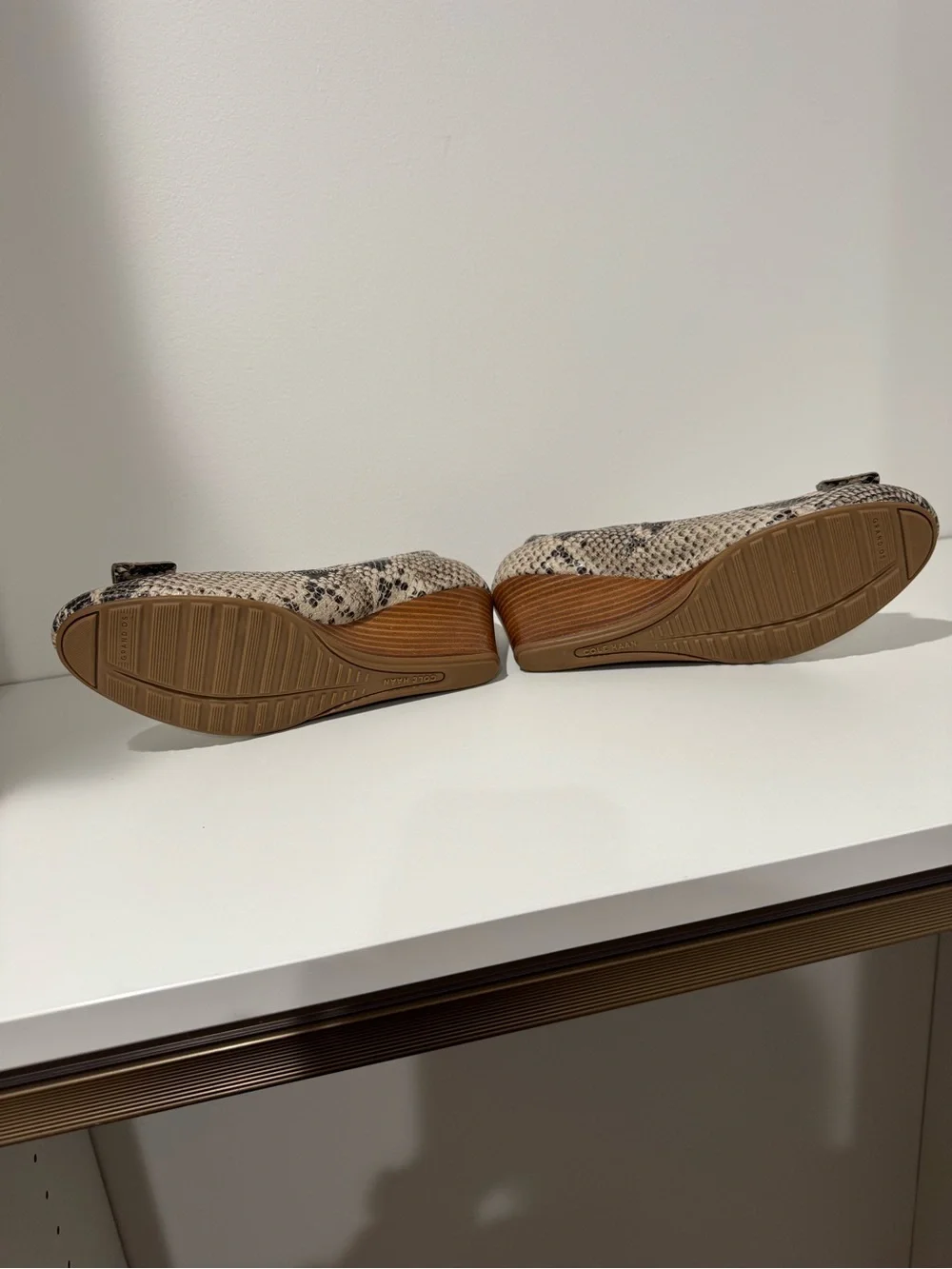 Cole Haan Snake-Print Bow Wedge Pumps - Beige/Tan